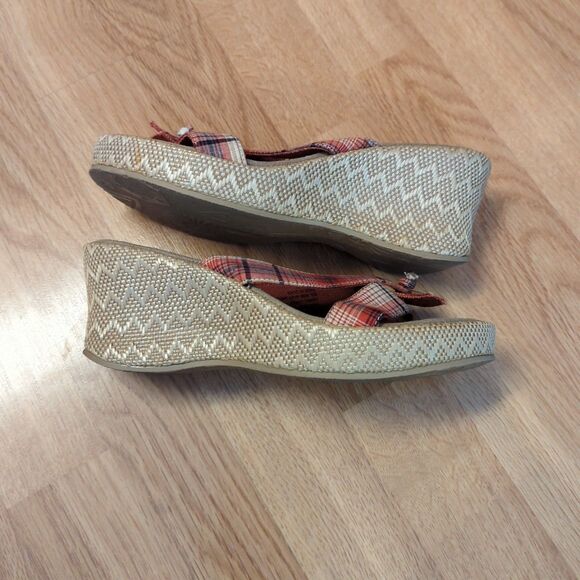 Mudd Painter Platform Wedge Sandals Womens 7M Red Plaid Y2K Chunky - Picture 5 of 7
